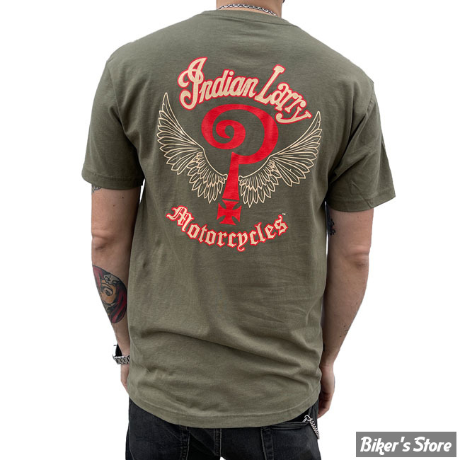  - TEE-SHIRT MANCHES COURTES -  INDIAN LARRY - LOGO t-shirt - COULEUR : VERT ARMEE - TAILLE : M