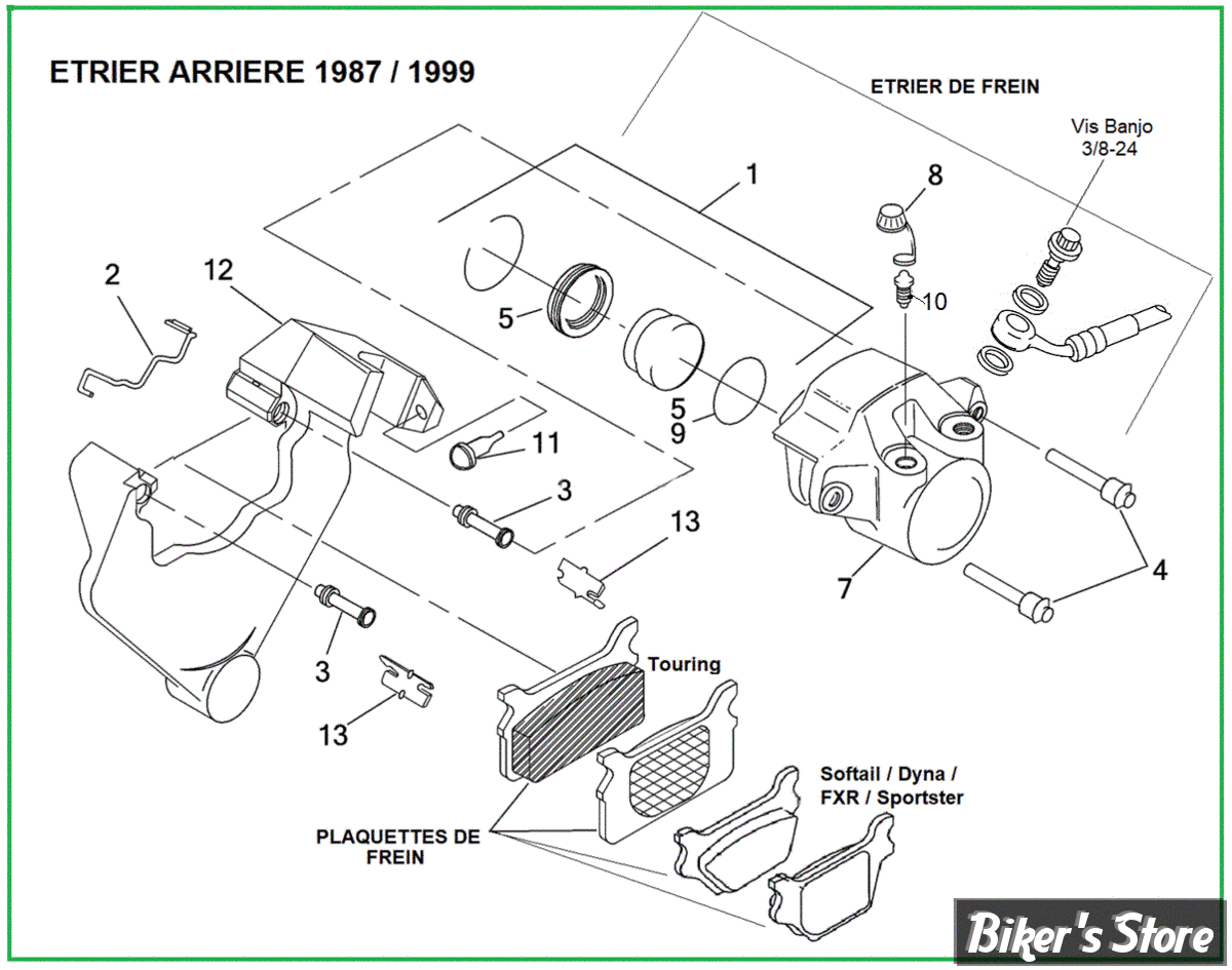 ECLATE G - PIECE N° 00 - ECLATE DES PIECES D'ETRIER DE FREIN ARRIERE FIN  1987 / 1999 - Biker's Store