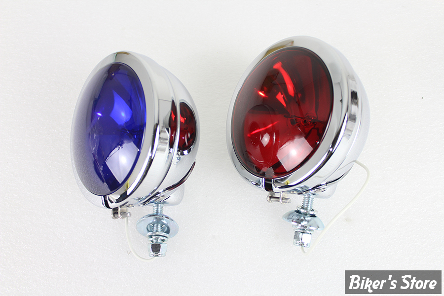 ECLATE K - PIECE N° 06 - KIT PHARES ADDITIONNELS - OEM 68669-70 / 68670-70 - OPTIQUE SCELLE - Police Spotlamp Set - V/TWIN - OPTIQUE 1 X BLEU / 1 X ROUGE - LA PAIRE - (NEUF: NI REPRIS, NI ECHANGE)