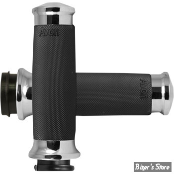 POIGNEES AVON - AVON CUSTOM CONTOUR GRIPS - TIRAGE ELECTRONIQUE - NOIR / EMBOUT : CHROME - 955923 / CC-85-CH-FLY