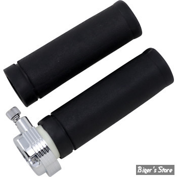 KIT DE TIRAGE RAPIDE POUR GUIDON DE 1" - 81/95 - DOUBLE CABLE - KIT DEUX POIGNEES  caoutchouc - Chrome