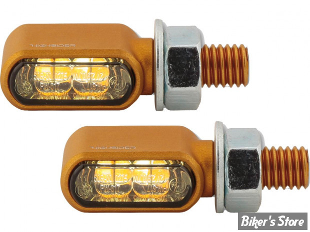 CLIGNOTANT A LEDS - HIGHSIDER - LITTLE BRONX - HIGHSIDER pro Little Bronx LED Indicator/Position Light - 2 FONCTIONS - CORPS GOLD / CABOCHON FUME