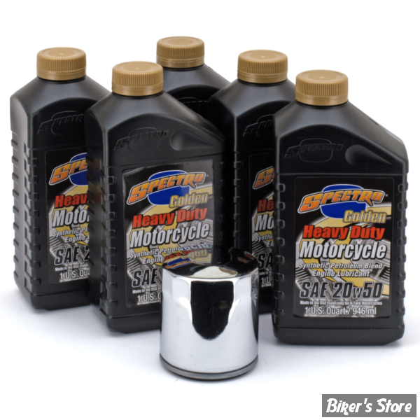 KIT DE VIDANGE - MOTEUR - HUILE SYNTHÉTIQUE - V-ROD 02/17 - Huile Spectro Golden 20W50 - FILTRE A HUILE : CHROME