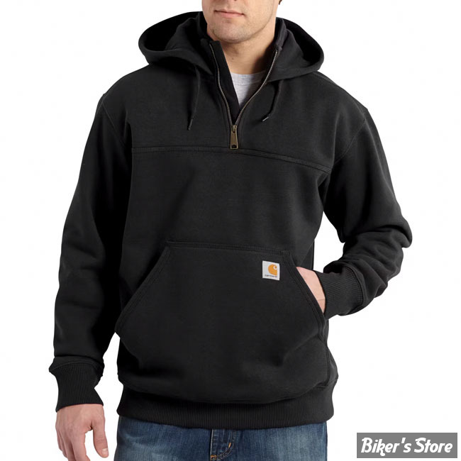 SWEAT SHIRT A CAPUCHE - CARHARTT - Rain Defender™ Loose Fit Heavyweight Quarter-Zip Sweatshirt - NOIR - TAILLE XL