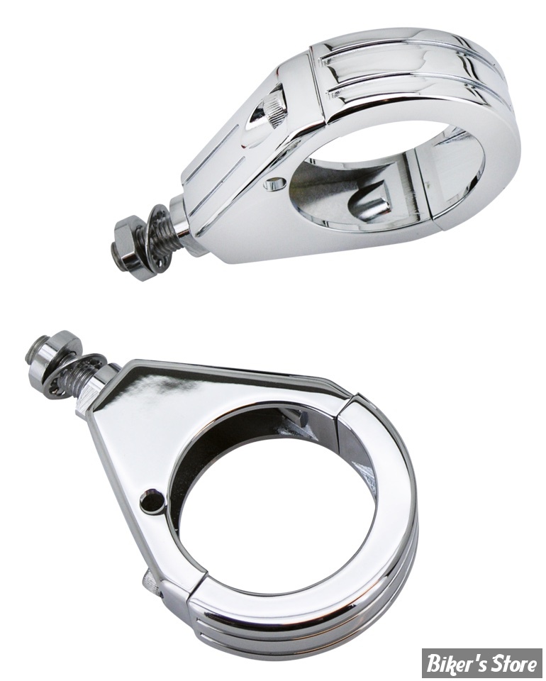AV / KIT DE DEPLACEMENT DE CLIGNOTANTS AVANT - POUR TUBES DE FOURCHE DE 49MM - ZODIAC - GROOVED - CHROME