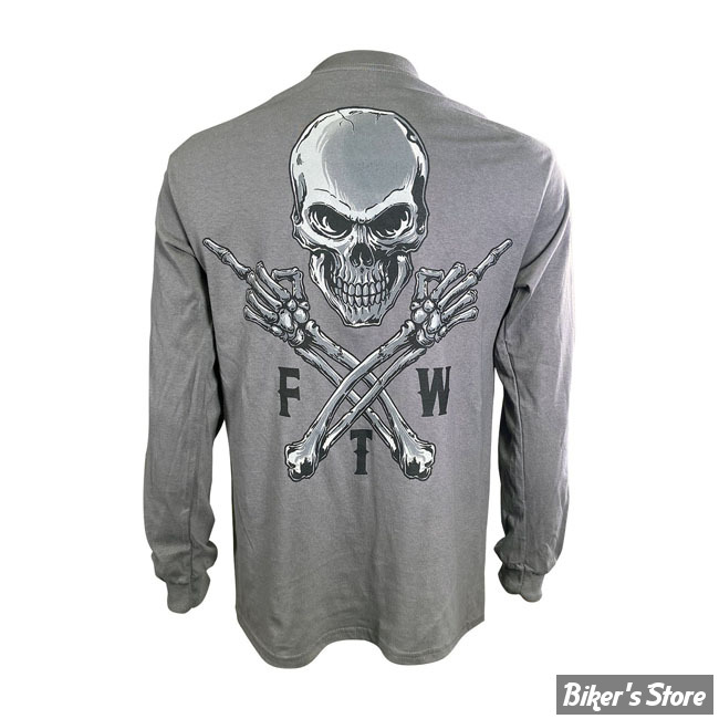 TEE-SHIRT MANCHES LONGUES - LETHAL THREAT - FTW SKULL GRAY - GRIS CHINE - TAILLE L