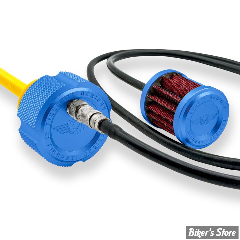 BOUCHON DE RÉSERVOIR D'HUILE VENTILÉ - TOURING 2017UP - FIGURATI DESIGN - JAUGE D'HUILE MAGNETIQUE VENTILEE - FINITION : BLEU CRÊNELÉ - FDP01-VM8-KN-B