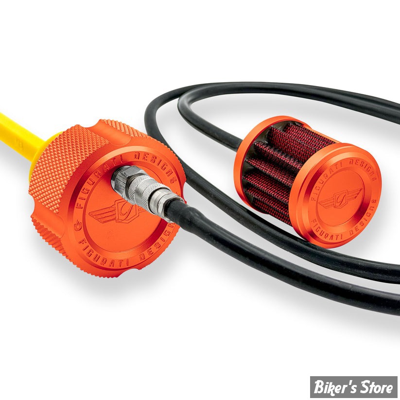 BOUCHON DE RÉSERVOIR D'HUILE VENTILÉ - TOURING 2017UP - FIGURATI DESIGN - JAUGE D'HUILE MAGNETIQUE VENTILEE - FINITION : ORANGE CRÊNELÉ - FDP01-VM8-KN-O