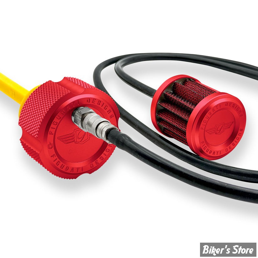BOUCHON DE RÉSERVOIR D'HUILE VENTILÉ - TOURING 2017UP - FIGURATI DESIGN - JAUGE D'HUILE MAGNETIQUE VENTILEE - FINITION : ROUGE CRÊNELÉ - FDP01-VM8-KN-R