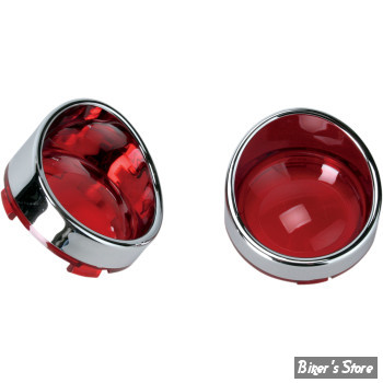 CASQUETTES DE CLIGNOTANTS TYPE VISIÈRE AVEC CABOCHON - DRAG SPECIALTIES - CERCLAGE : CHROME / CABOCHON : ROUGE - L22-6828R