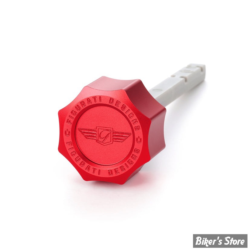 DOC A / PIÈCE N° 56 - JAUGE D'HUILE - OEM 37065-06 / 62700291 - FIGURATI DESIGN - ALUMINIUM - FINITION : ROUGE ROND - FDP01-TRSM8-SM-R 