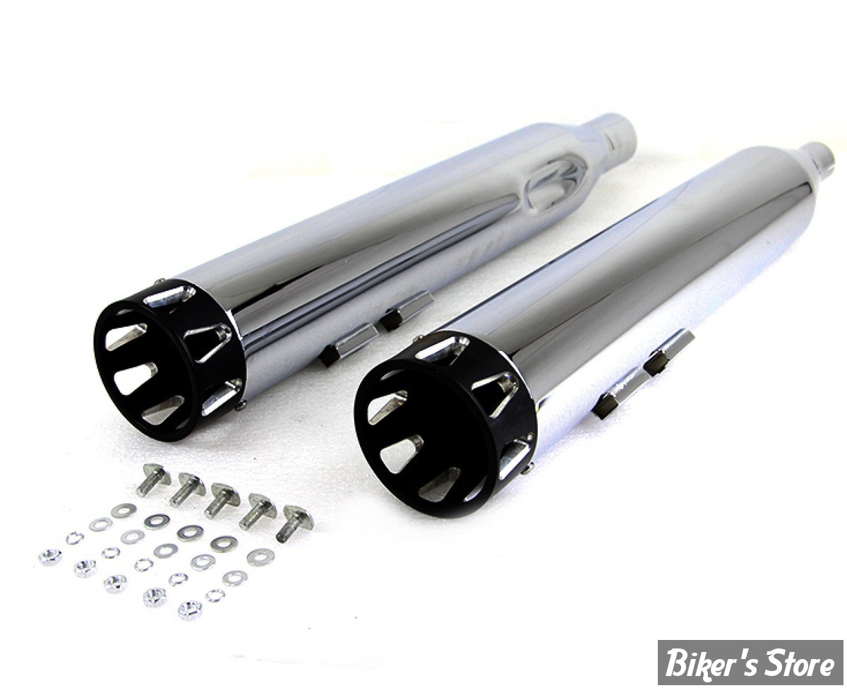 SILENCIEUX - V-TWIN / WYATT GATLING - TOURING 2017UP - M8 Revolver Muffler Set - FINITION : CHROME / EMBOUT : NOIR - 30-1377