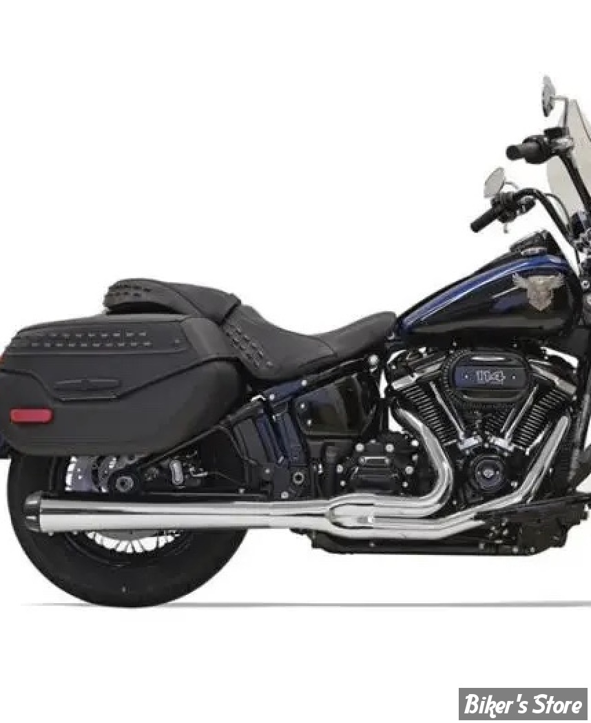 ECHAPPEMENT - BASSANI - SOFTAIL FLDE/FLHC/FLI 18UP - 2-into-1 Road Rage Exhaust System - VERSION LONGUE 24" - CHROME - 1S91R
