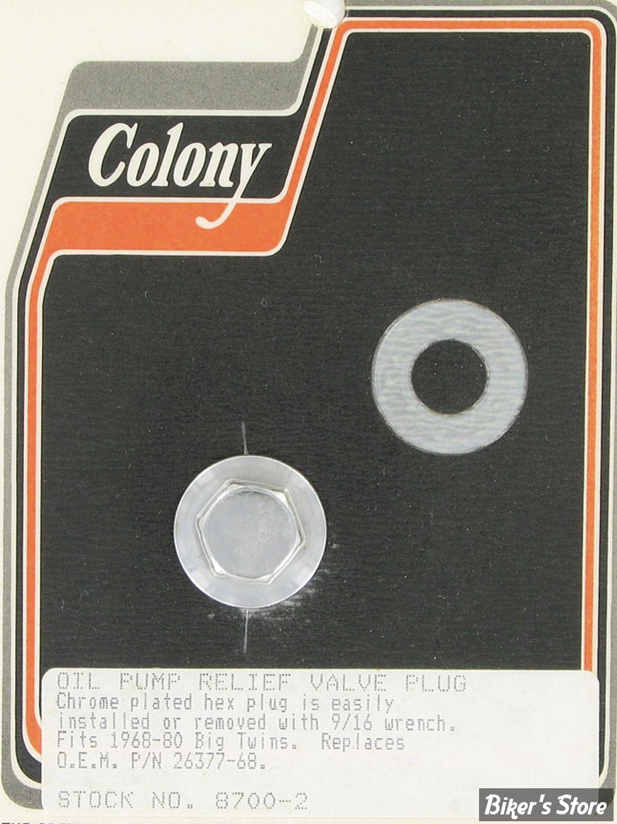 ECLATE I - PIECE N° 37 - TAMIS D'HUILE DE CARTER MOTEUR : BOUCHON OEM 26377-68 / 6581  - BIGTWIN 68/80 - TETE HEXAGO - COLONY - CHROME  - 8700-2