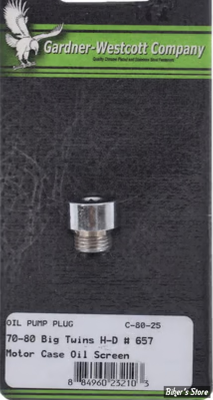 ECLATE I - PIECE N° 37 - TAMIS D'HUILE DE CARTER MOTEUR : BOUCHON OEM 657 - BIGTWIN 68/80 - TETE FENDUE - CHROME - GARDNER - C-80-25