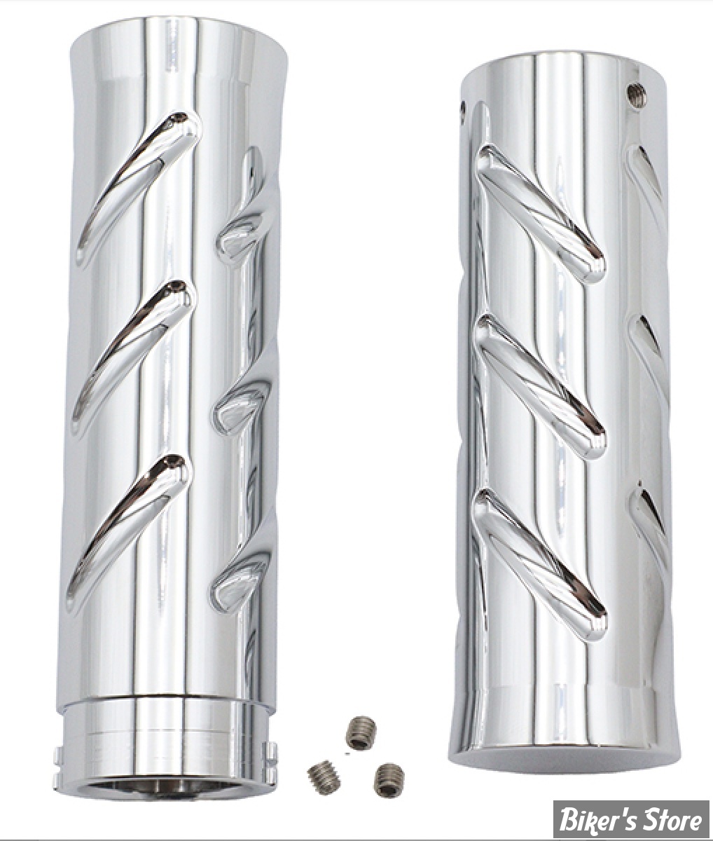 POIGNEES - V-TWIN TEDD CYCLE / WYATT GATLING - Billet Twist Style Grip Set - CHROME