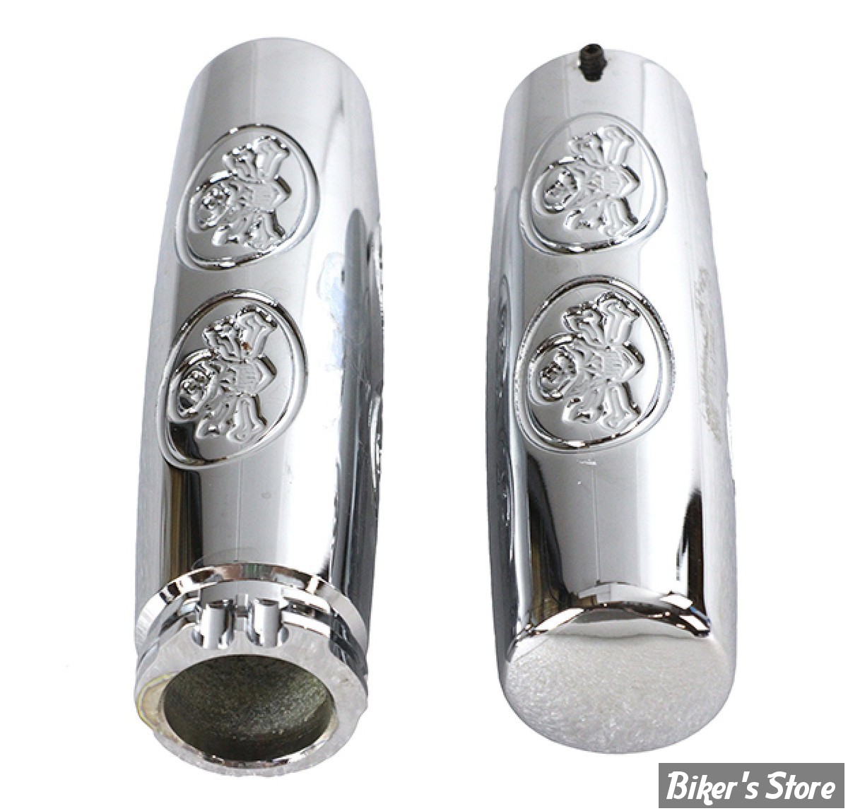 POIGNEES - V-TWIN TEDD CYCLE / WYATT GATLING - Billet Skull Style Grip Set - CHROME