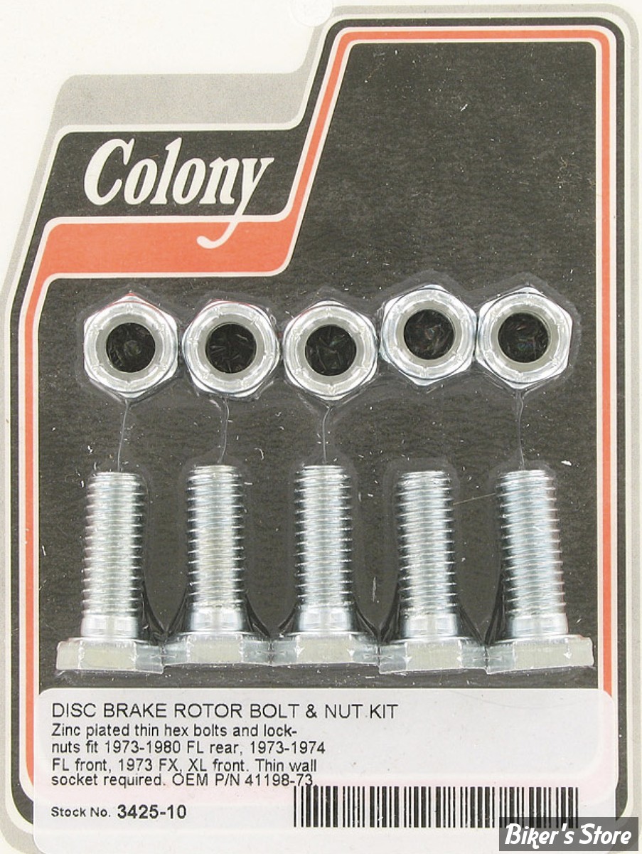 ECLATE DF - PIECE N° 03 - KIT VISSERIE DE DISQUE AVANT / ARRIERE (JANTE A RAYONS) - OEM 41198-73 - TETE HEXAGO - ZINC- 3425-10