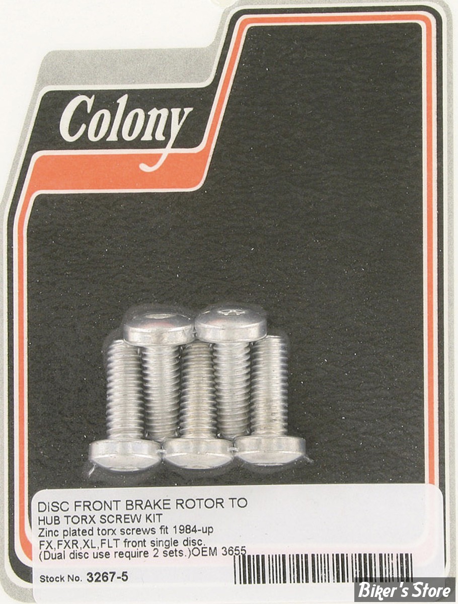 ECLATE DF - PIECE N° 02 - KIT VISSERIE DE DISQUE AVANT (JANTE MOULEE) - OEM 3655 - TORX - COLONY - ZINC - 3267-5