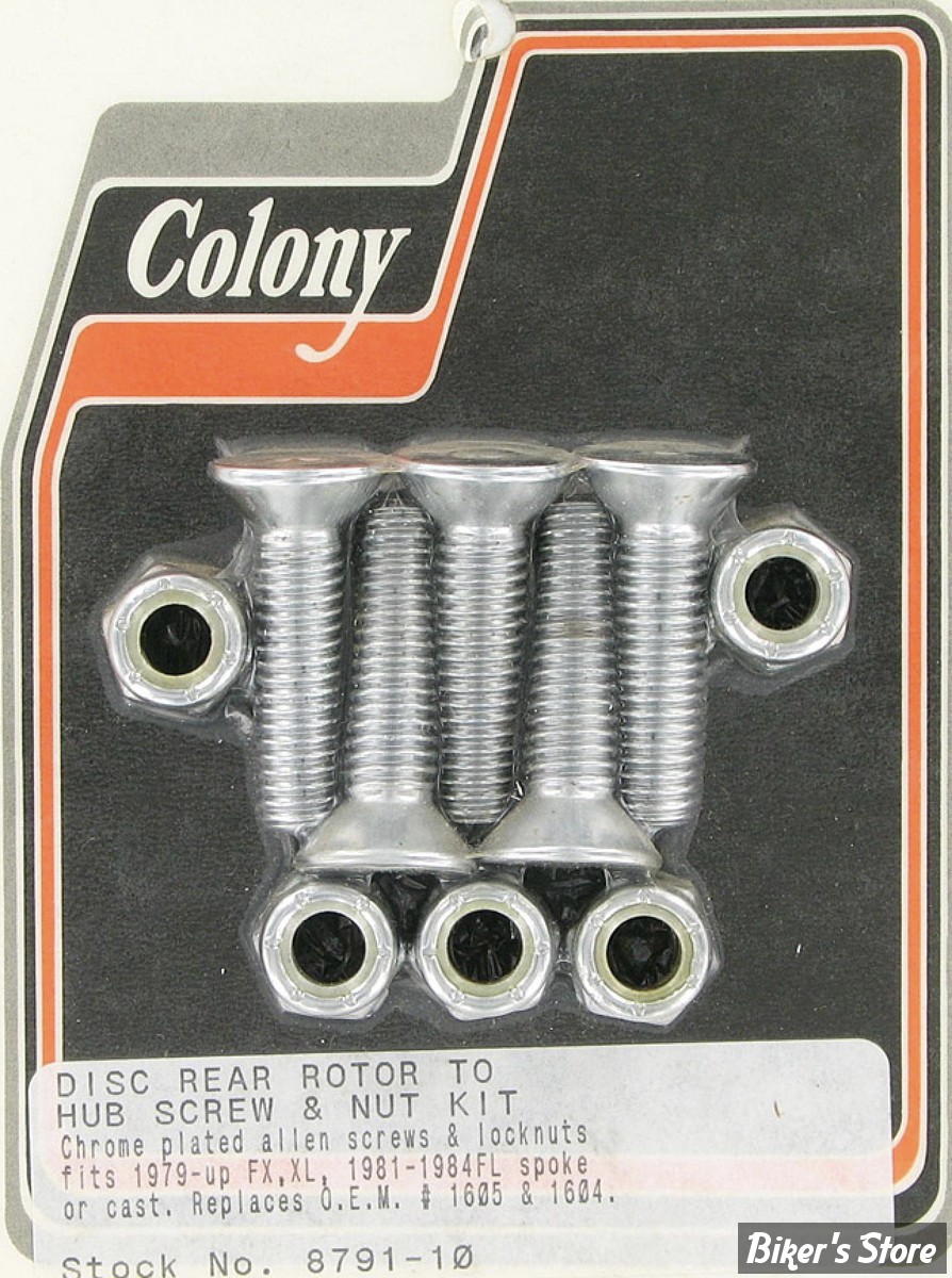 ECLATE DF - PIECE N° 03 - KIT VISSERIE DE DISQUE ARRIERE (JANTE A RAYONS OU  MOULEE) - OEM 1605 / 1604 - FRAISEE - CHROME - 8791-10