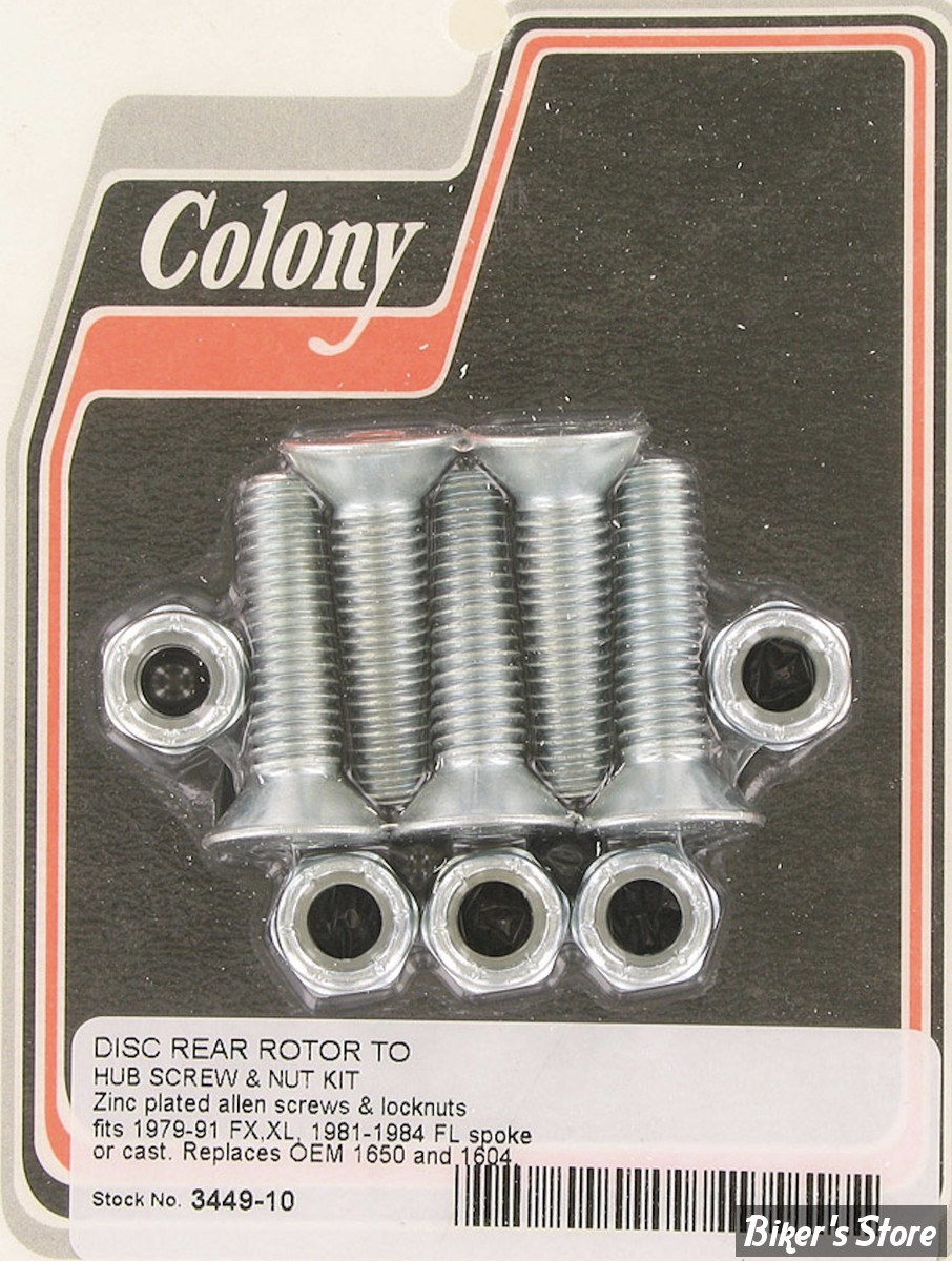 ECLATE DF - PIECE N° 03 - KIT VISSERIE DE DISQUE ARRIERE (JANTE A RAYONS OU  MOULEE) - OEM 1605 / 1604 - FRAISEE - ZINGUÉ - 3449-10