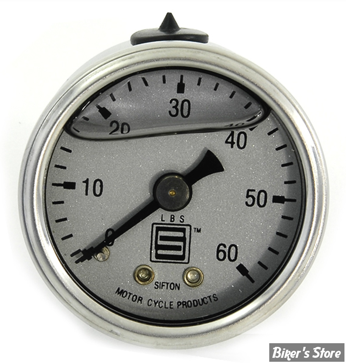 MANO DE PRESSION D'HUILE -  60 PSI - V-TWIN - SIFTON - 0 à 60 PSI - CORPS CHROME / FOND ARGENT