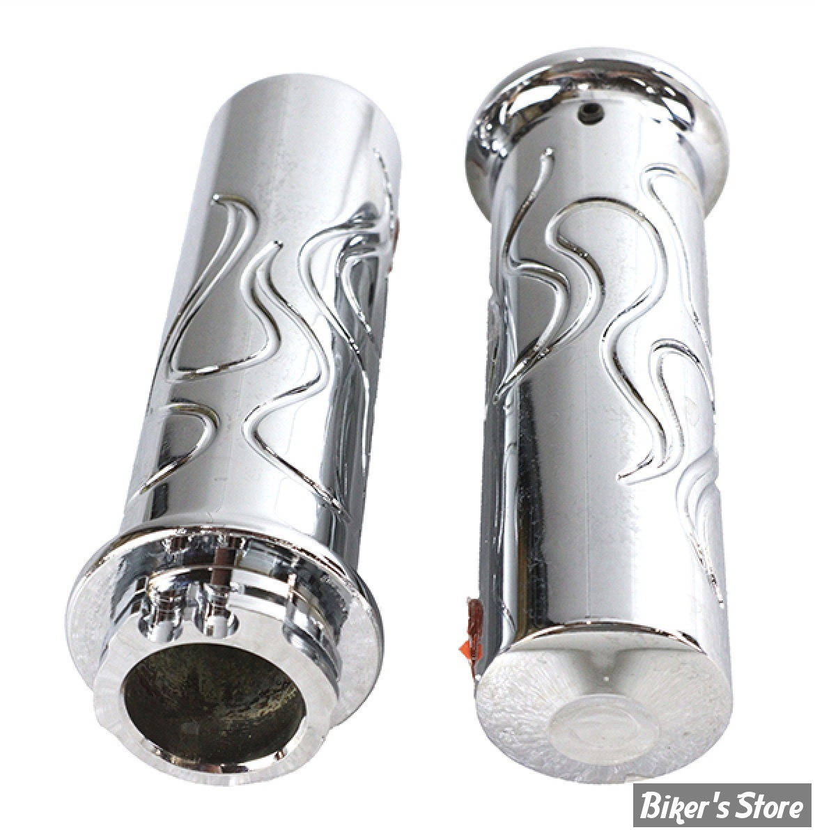 POIGNEES - V-TWIN TEDD CYCLE / WYATT GATLING - Billet Flanged Flame Style Grip Set - CHROME
