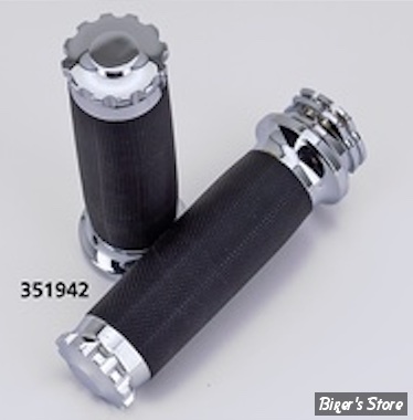 POIGNÉES - ZODIAC - TIRAGE PAR CÂBLES HD 82UP / 1" - TORNADO II - TURBO / CHROME - CAOURCHOUC NOIR