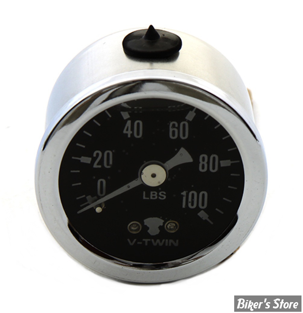 MANO DE PRESSION D HUILE - V-TWIN - 0 À 100 PSI - CORPS CHROME / FOND NOIR