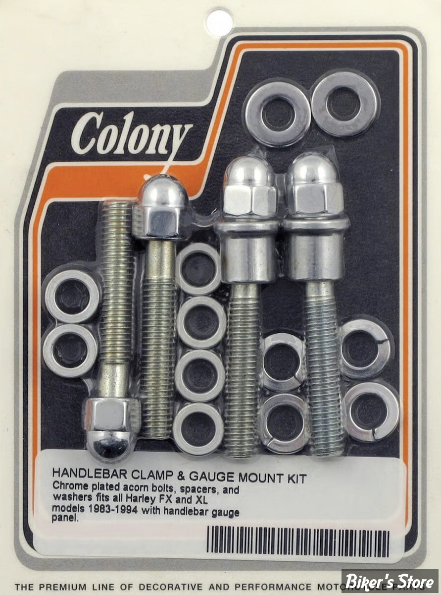 VISSERIE DE PLATINE DE RISERS - OEM 00000-00 - COLONY - Colony handlebar clamp & gauge mount kit - ACORN - CHROME - 8724-18