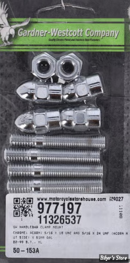 VISSERIE DE PLATINE DE RISERS - OEM 00000-00 - 5/16 x 18 UNC and 5/16 x 24 UNF X 51MM - GARDNER WESCOTT - ACORN - CHROME - 50-153A