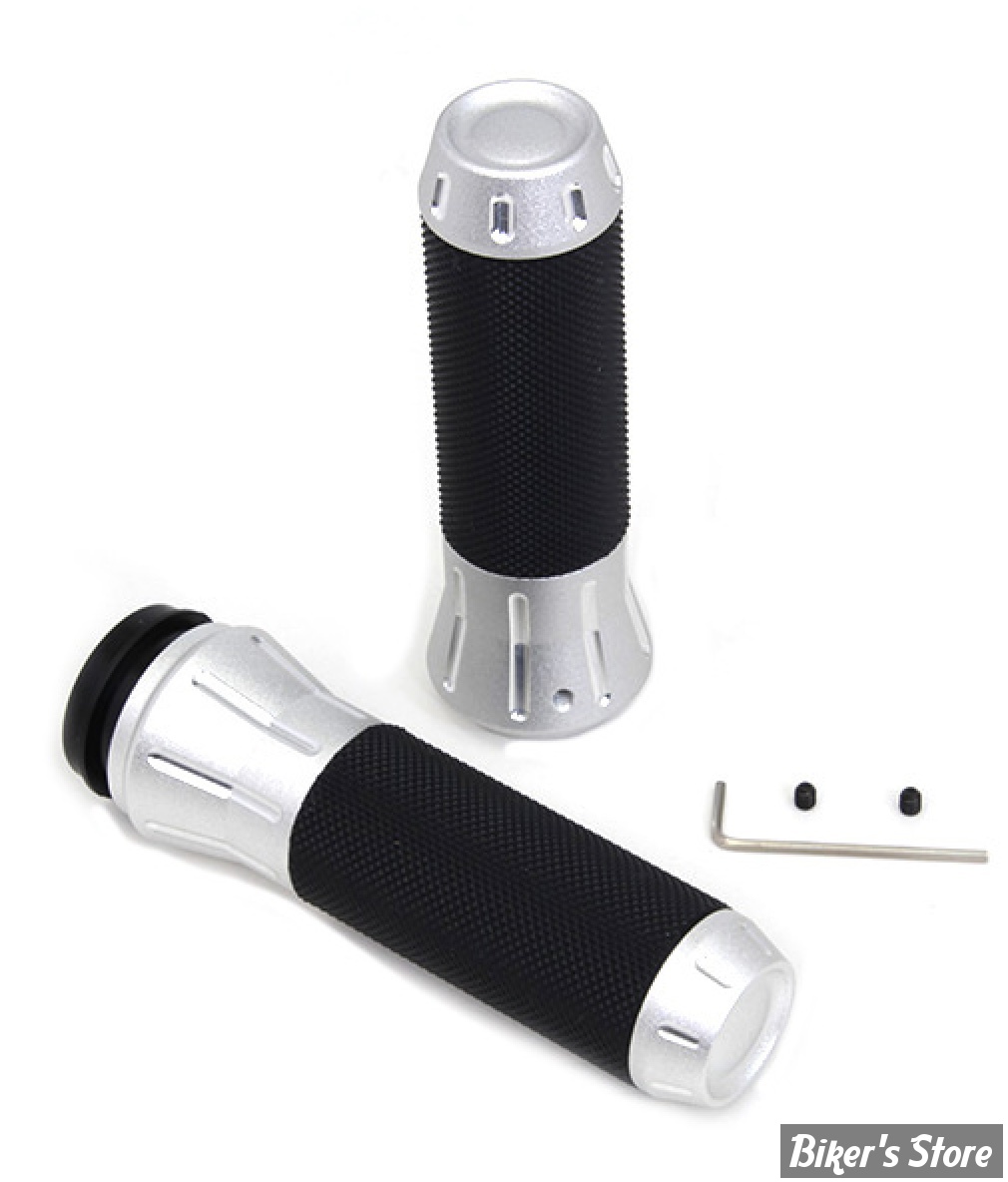 POIGNEES - V-TWIN TEDD CYCLE / WYATT GATLING - Shot Peened Throttle By Wire Grip Set - CHROME