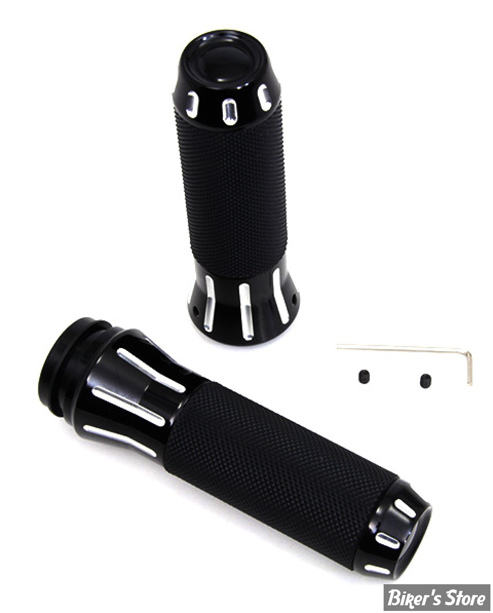 POIGNEES - V-TWIN TEDD CYCLE / WYATT GATLING - Shot Peened Throttle By Wire Grip Set - NOIR / CONTRAST