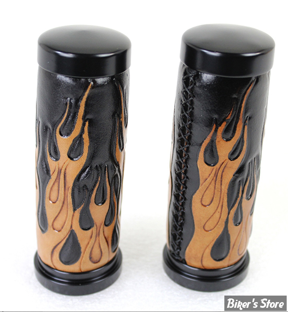 POIGNEES - V-TWIN TEDD CYCLE - Flame Style Throttle By Wire Grip Set with Black Ends - AMBER / NOIR