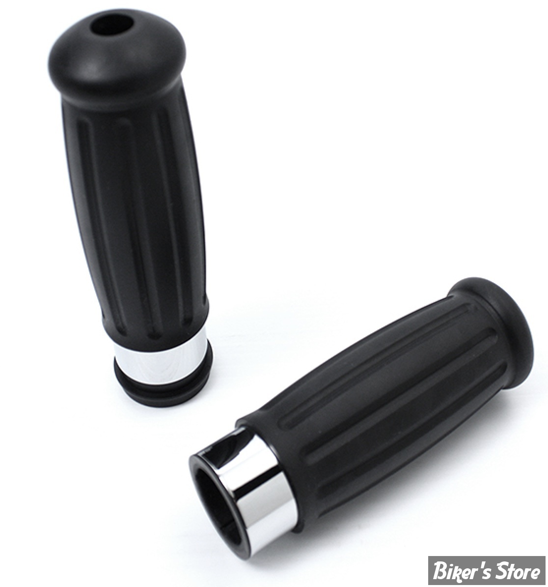 POIGNEES - V-TWIN TEDD CYCLE - OEM 56275-08 - Black Rubber Style Throttle By Wire Grip Set - NOIR / CHROME