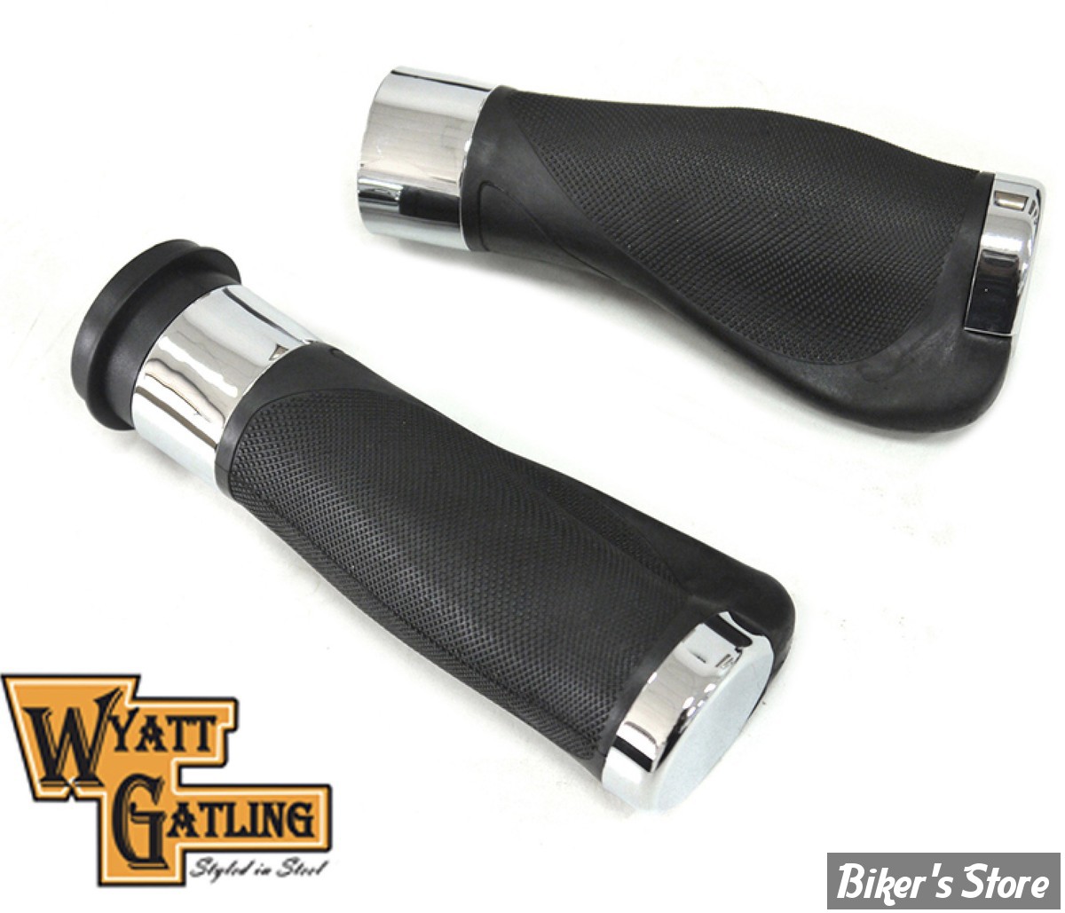 POIGNEES - V-TWIN TEDD CYCLE / WYATT GATLING - Wyatt Gatling Donkey Style Handlebar Grip Se t- NOIR/ CHROME  - 74391A5