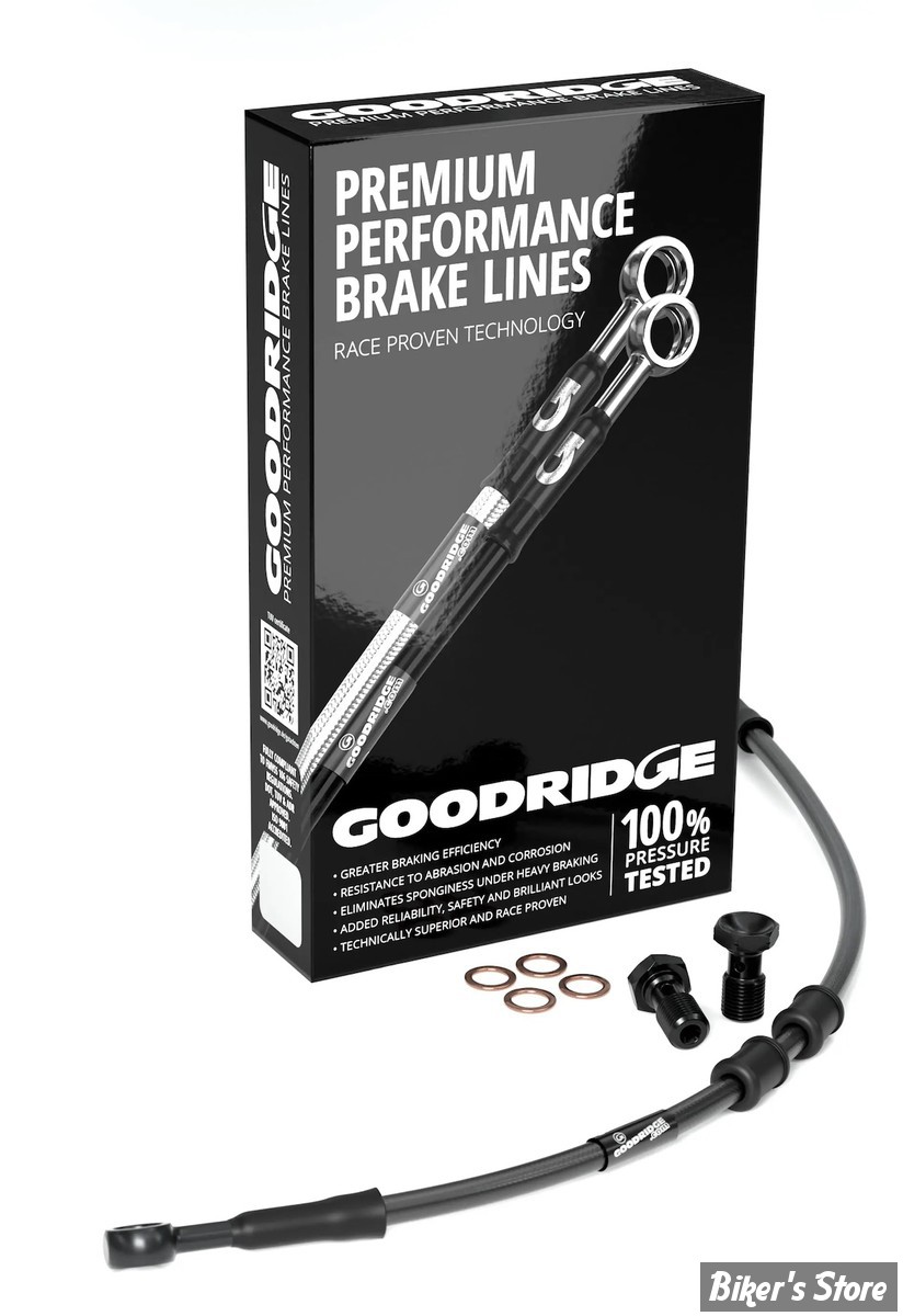 DURITE DE FREIN AVANT - SOFTAIL FXST 84/07 - LONGUEUR : +000 - OEM 45112-84 / B / 45199-99 / B - GOODRIDGE - NOIR - HD0025-1FB-BK