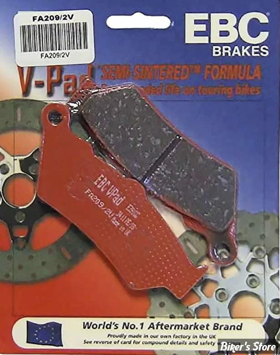 - PLAQUETTES DE FREIN - AVANT / ARRIERE - OEM 2202491 / 2204724 / 2206139 /  41300169 - VICTORY 1998/2017 / INDIAN SCOUT / HD XG - EBC - V-SERIES - SEMI-SINTERED - FA209/2V