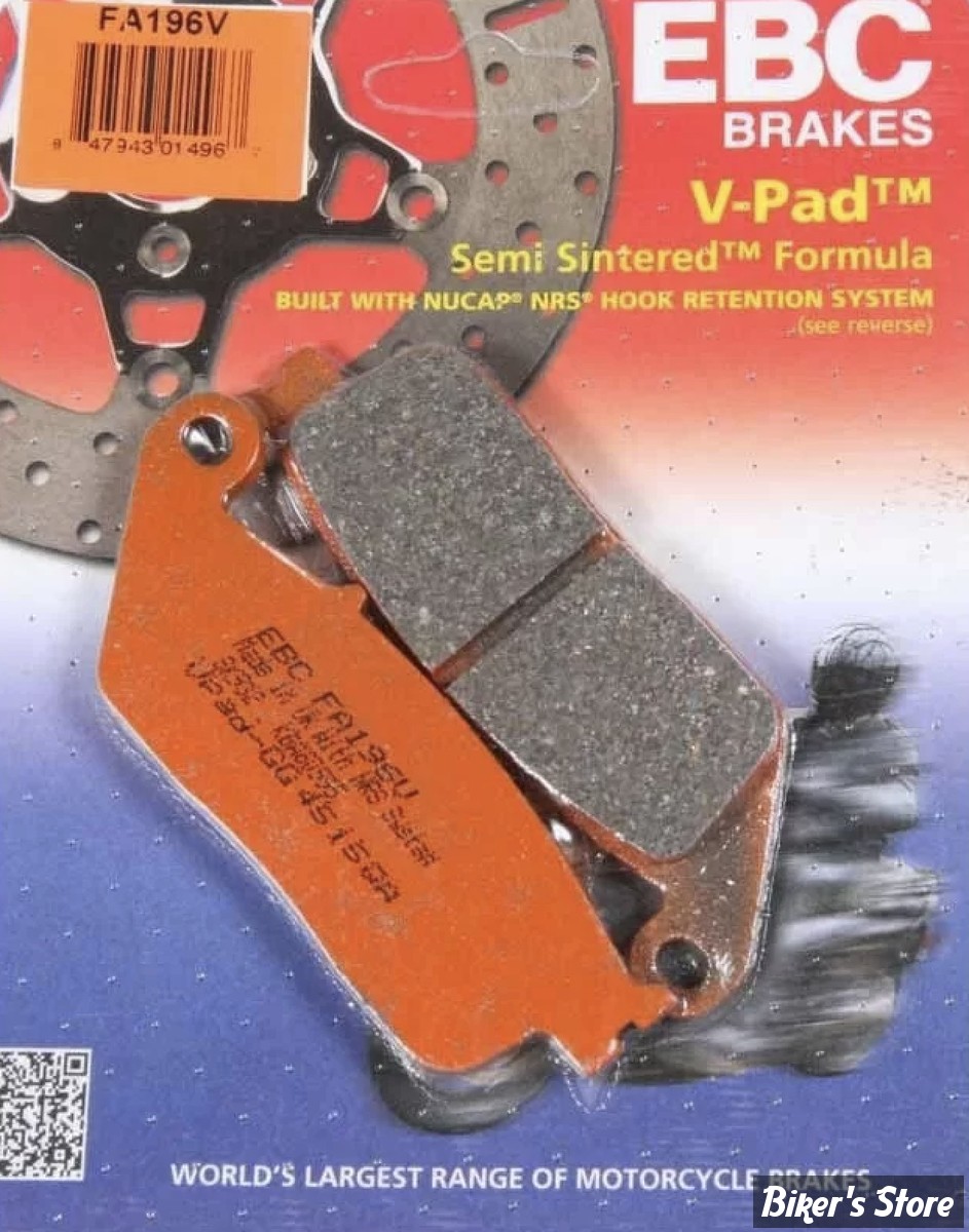 - PLAQUETTES DE FREIN - ARRIERE - OEM 2203697 / 2203679 /  VICTORY 2008/2017 / INDIAN 2014UP - EBC - V-SERIES - SEMI-SINTERED - FA196V