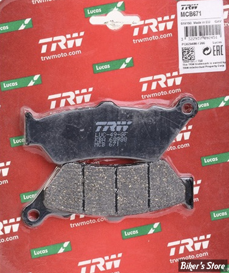 - PLAQUETTES DE FREIN - AVANT / ARRIERE - OEM 2202491 / 2204724 / 2206139 / 41300169 / 41200161 - TRW LUCAS - ORGANIC - MCB671