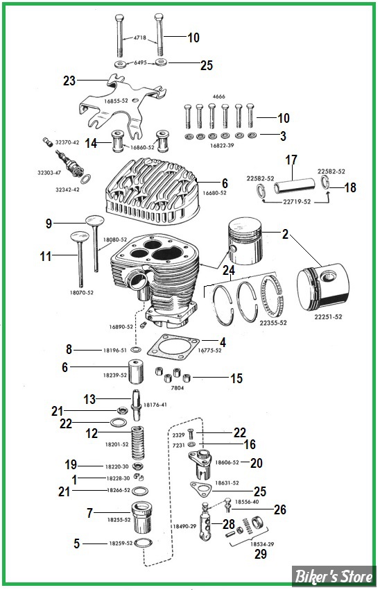  ECLATE G - PIECE N° 00 - ECLATE PIECES CYLINDRES ET CULASSE - SPORTSTER MODÈLE K 1952/1956