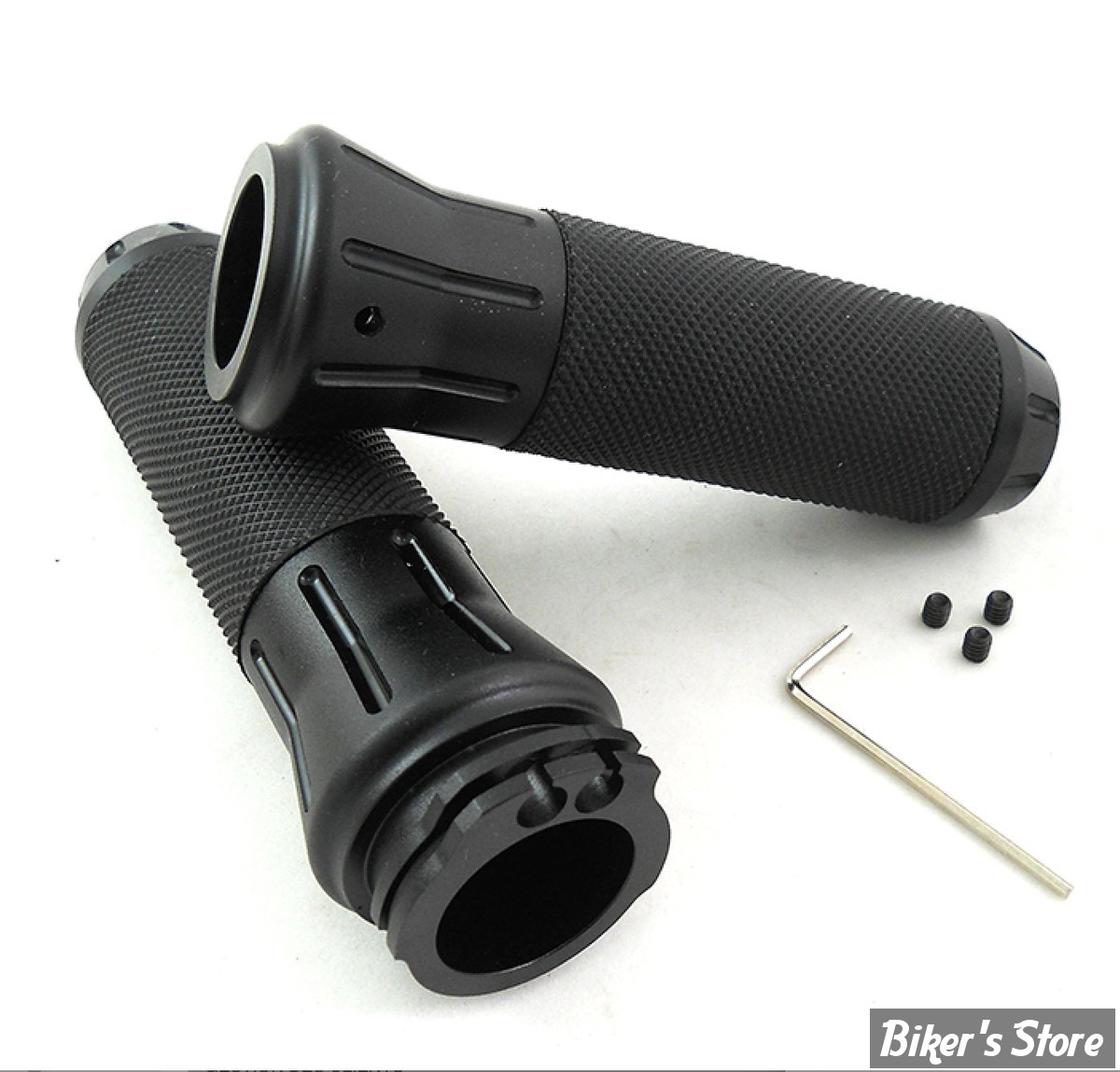 POIGNEES - V-TWIN TEDD CYCLE / WYATT GATLING - Black Grip Set with Black End Caps - NOIR