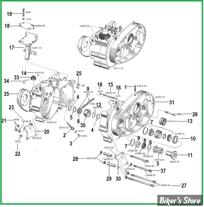  ECLATE J - PIECE N° 00 - ECLATE PIECES CARTER MOTEUR - SPORTSTER 52/53