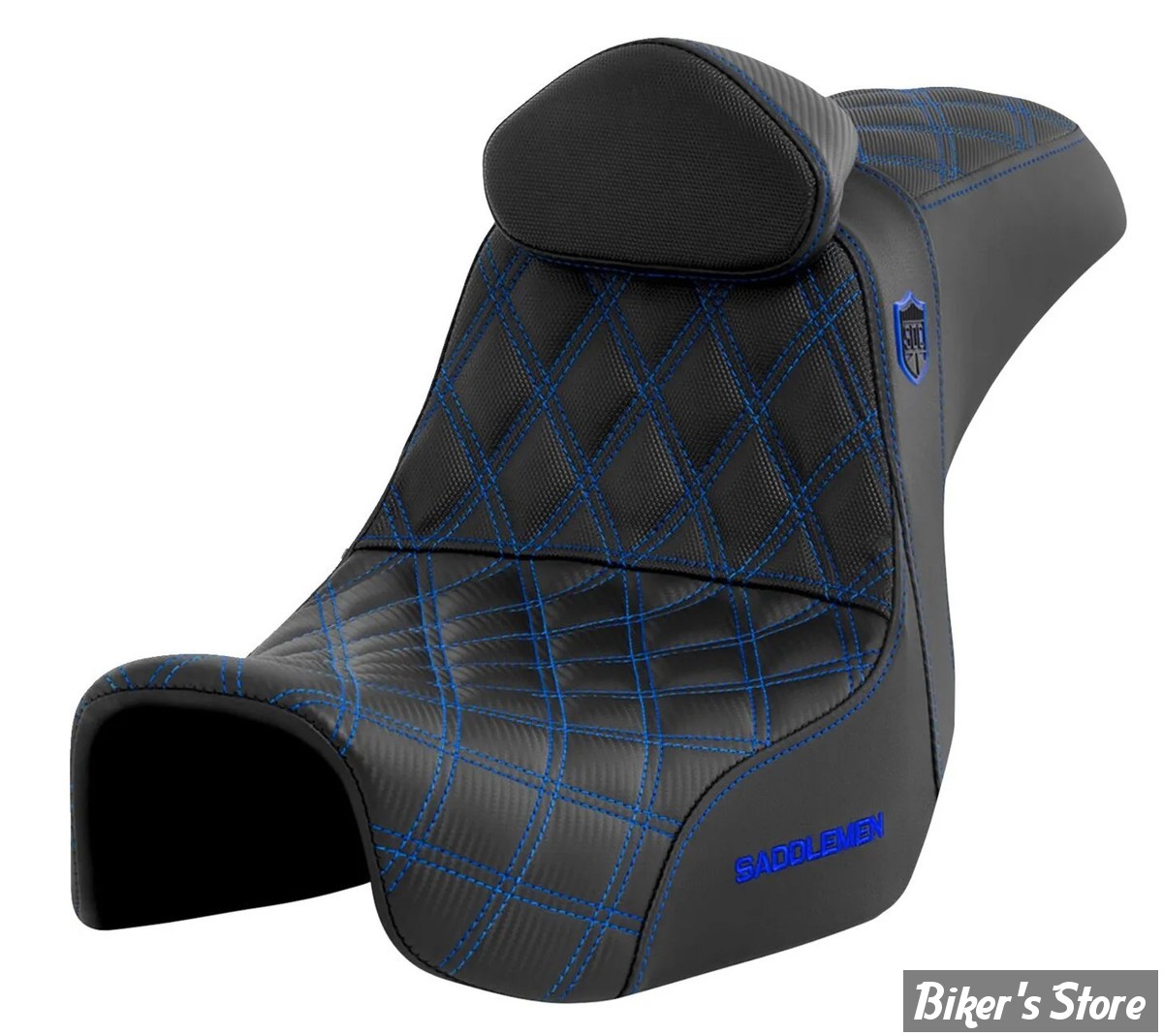 -  SELLE SADDLEMAN - DYNA 06/17 - SEAT PRO SERIE SDC GRIPPER - AVEC DOSSIER PILOTE - DOUBLE DIAMOND - NOIR  / COUTURES BLEU - SC80604BLURT