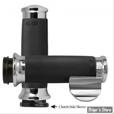 POIGNEES AVON - AVON CUSTOM CONTOUR GRIPS - TIRAGE ELECTRONIQUE - NOIR / EMBOUT : CHROME / THROTTLE BOSS - CC-85-CH-BO-FLY