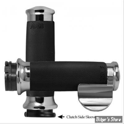 POIGNEES AVON - AVON CUSTOM CONTOUR GRIPS - NOIR / EMBOUT : CHROME / AVEC THROTTLE BOSS - CC-85-CH-BOSS