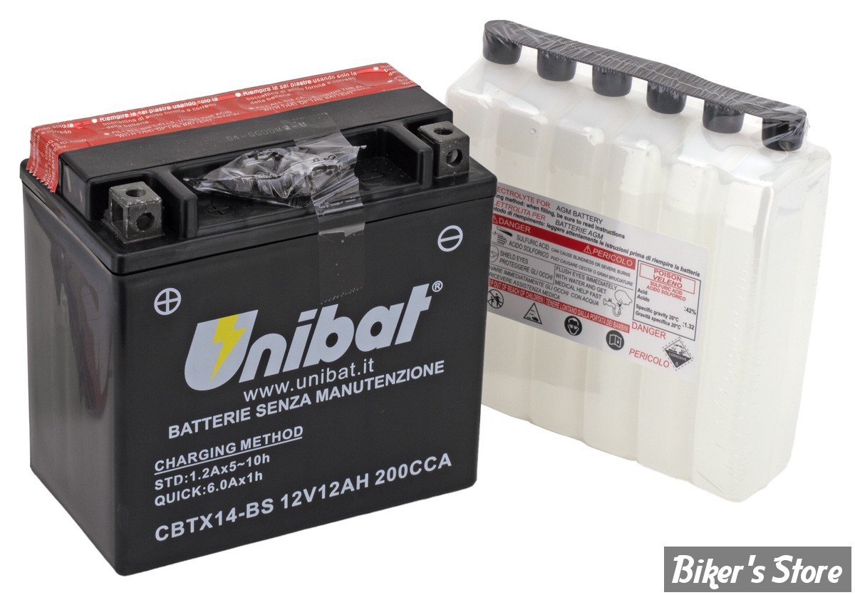 BATTERIE - 65948-00 - UNIBAT - Batterie CBTX14-BS avec 200 CCA, 12Ah, L=15cm H=14.5cm, W=8.7cm 