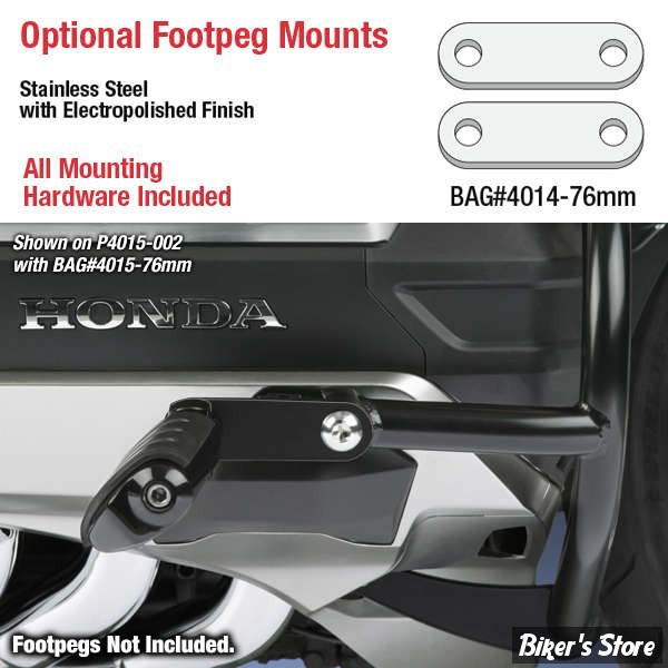 KIT SUPPORTS DE REPOSE-PIEDS AUTOROUTE - HONDA GOLDWING 2018/2020 - NATIONAL CYCLE : SUPPORTS -  AMPLITUDE : 76MM - SILVER - BAG#4014-76MM