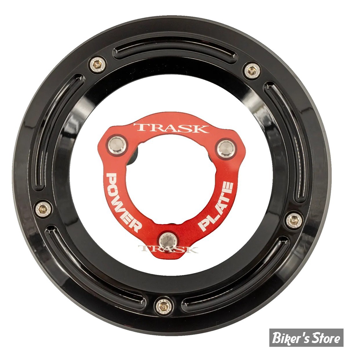 ECLATE I - PIECE N° 25A - COUVERCLE D EMBRAYAGE - TOURING  FLHTCUL/FLHTKL 17UP - TRASK - AVEC POWER PLATE - FINITION : NOIR / POWER PLATE : ROUGE - TM-0051-BK-RD