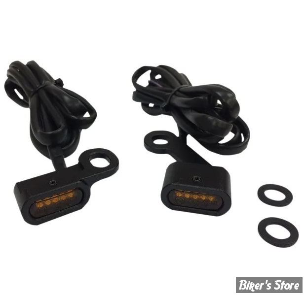 1 - CLIGNOS DRAG SPECIALTIES - LED Handlebar Marker Lights - SPORTSTER 14/22 - CORPS : NOIR / CABOCHON : ORANGE - L22-0231MBAENU